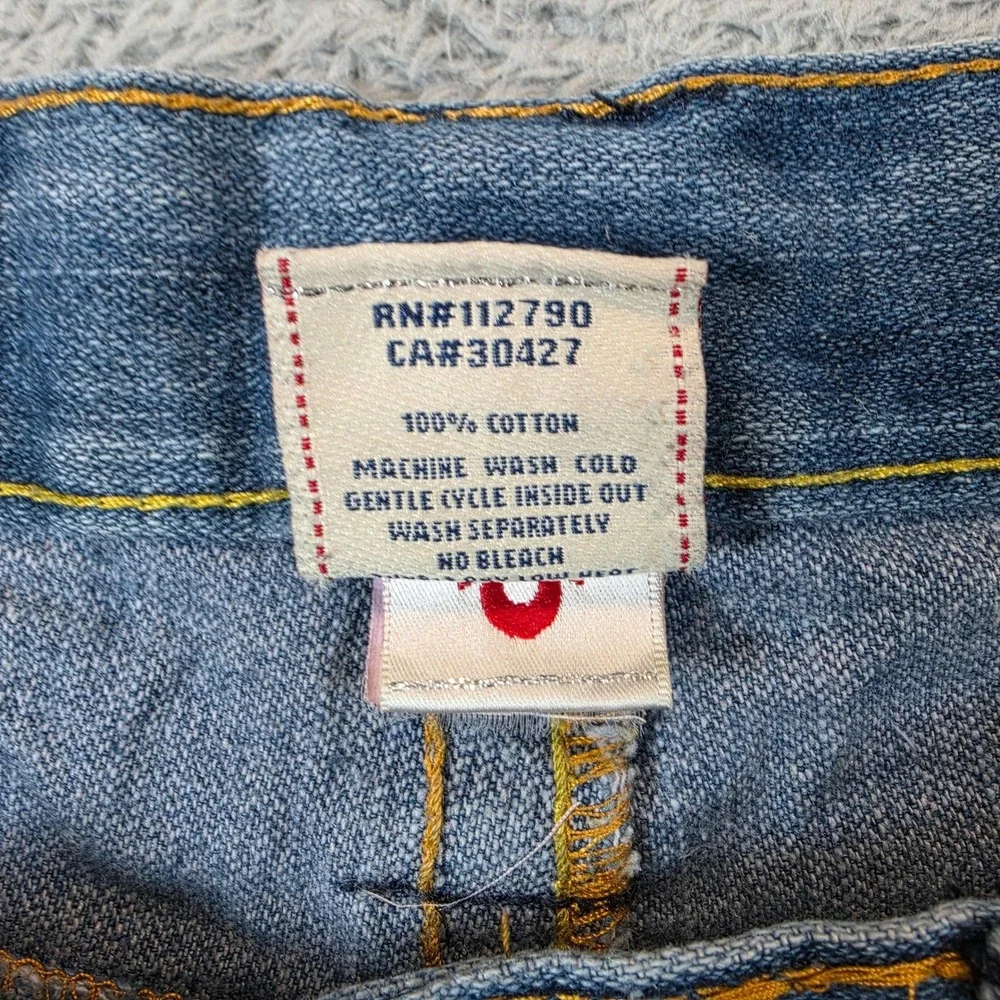 Vtg True Religion Ricky Big T Jeans Mens 34x32 Blue Straight Leg USA Made Stitch